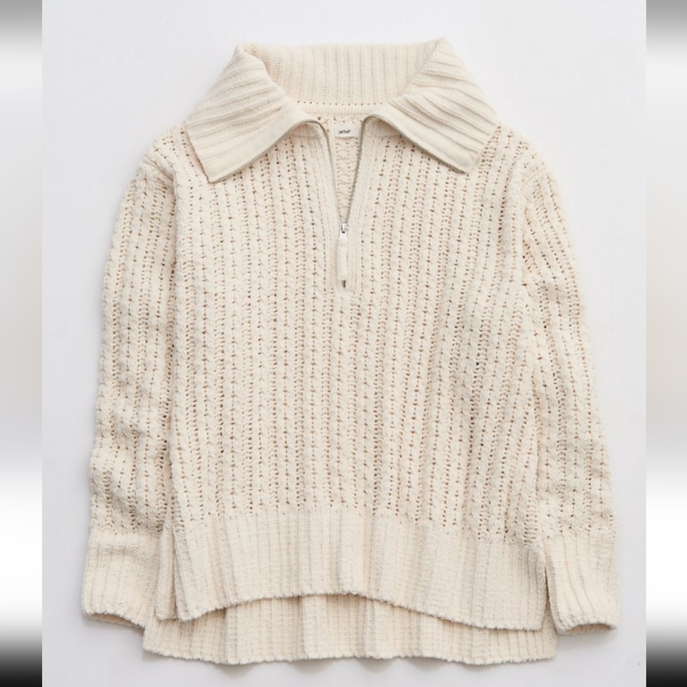 Aerie Cable Car Quarter Zip Oversized Sweater - Picture 4 of 5